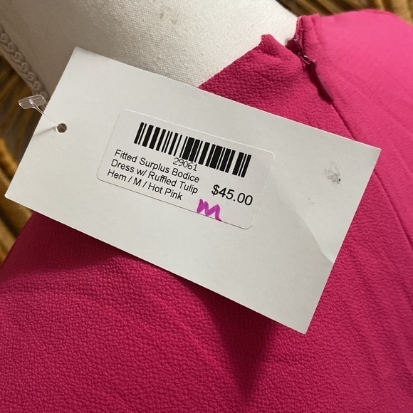 She + Sky‎ Women’s Medium Hot Pink Flare Ruffle V-Neck Mini Dress Barbie - Picture 10 of 16